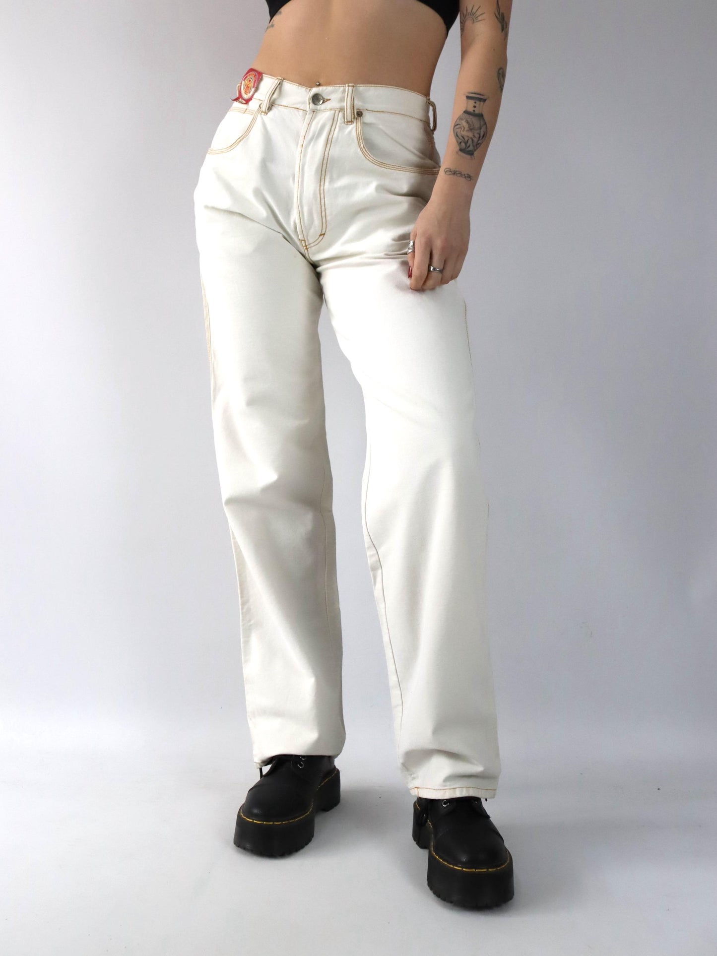 Vintage 80s 90s SOVIET Jeans Straight Leg Baggy Cream White Beige Deadstock W34