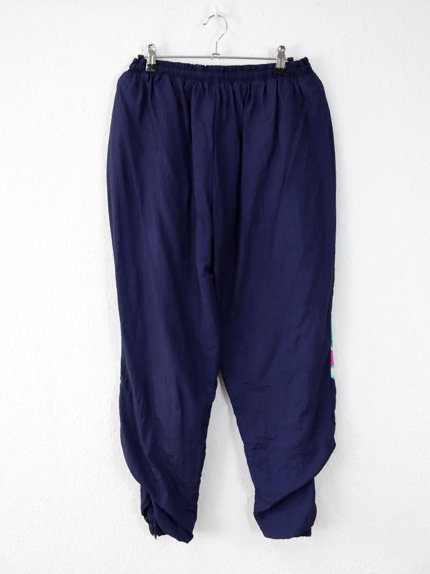 Vintage 80er 90er Trainingshose Jogginghose dunkelblau crazy pattern grün lila doppellagig M