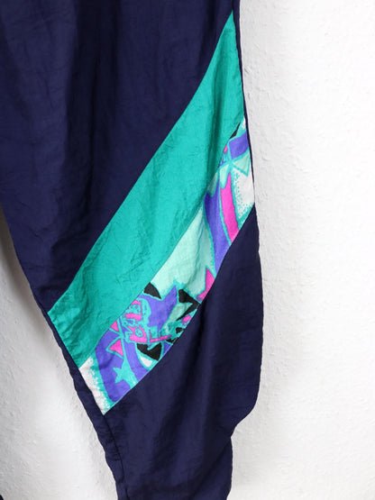 Vintage 80er 90er Trainingshose Jogginghose dunkelblau crazy pattern grün lila doppellagig M