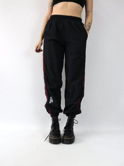 Vintage 80er 90er REEBOK Trainingshose Jogginghose schwarz dunkelrot doppellagig L