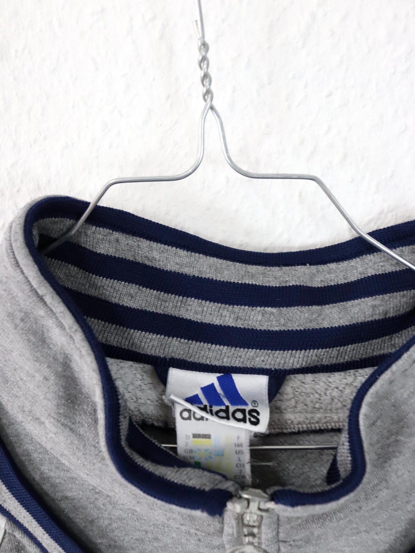 Vintage 80er 90er ADIDAS Trainingsjacke Stehkragen grau dunkelblau D7 L