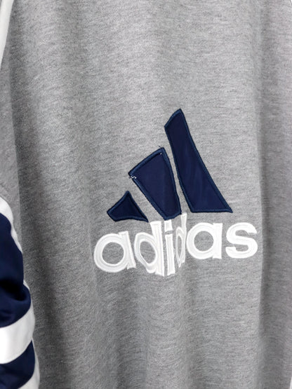 Vintage 80er 90er ADIDAS Trainingsjacke Stehkragen grau dunkelblau D7 L