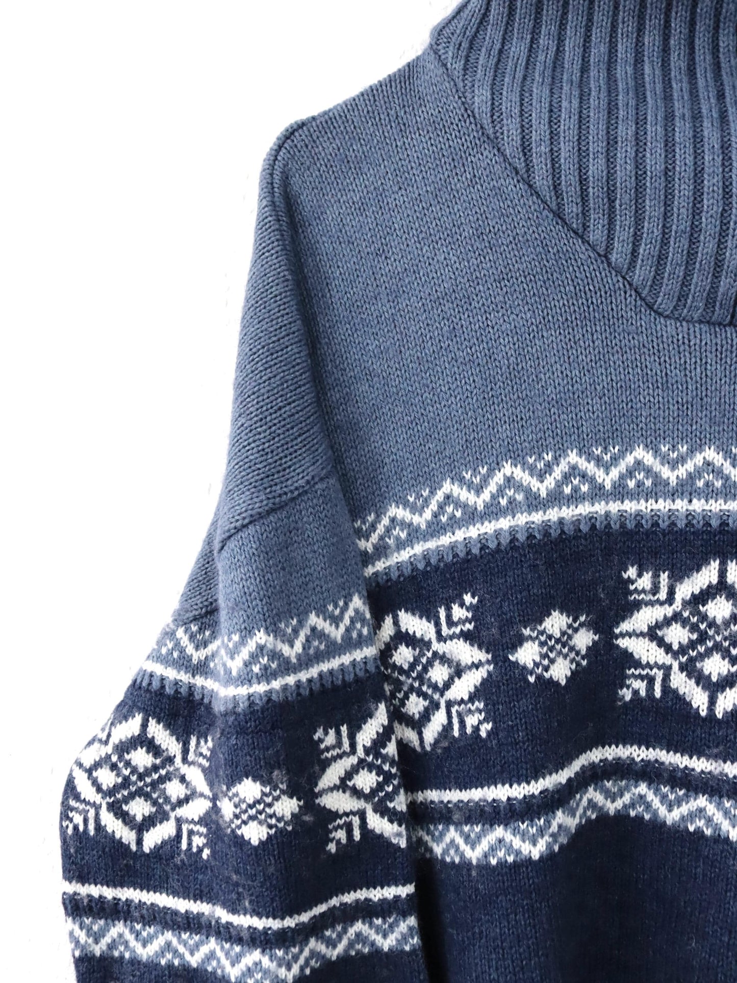 Vintage 90s 00s NAVIGAZIONE Wool Sweater Norwegian Stand-up Collar Zipper Patterned Blue XXL