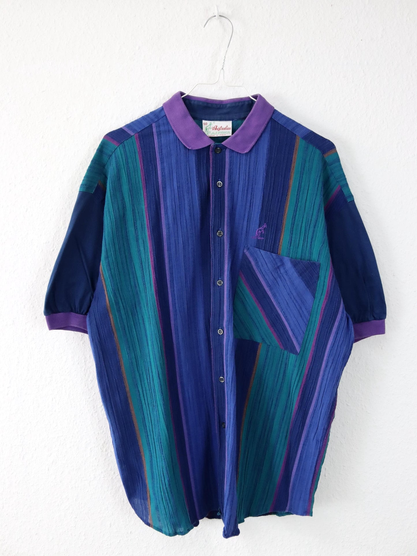 Vintage 80s 90s AUSTRALIAN Short Sleeve Striped Multicolor Shirt L 50