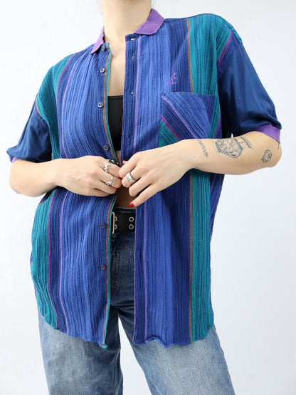 Vintage 80s 90s AUSTRALIAN Short Sleeve Striped Multicolor Shirt L 50