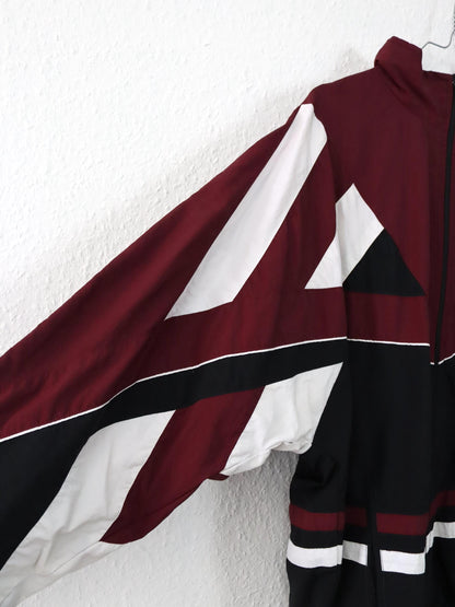 Vintage 80er 90er REEEBOK Trainingsjacke Stehkragen doppellagig dunkelrot schwarz weiß L