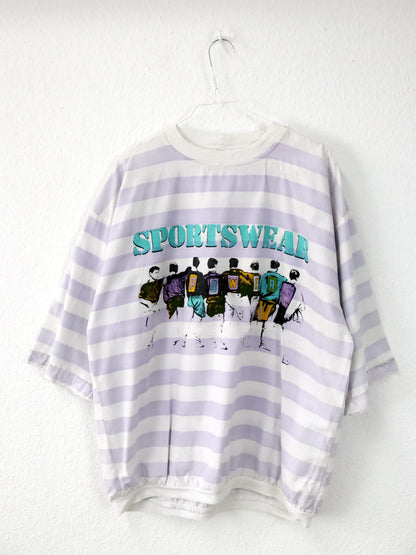 Vintage 80er 90er IN TIME T-Shirt kurzarm gestreift Print weiß rosa L