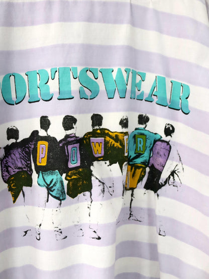 Vintage 80er 90er IN TIME T-Shirt kurzarm gestreift Print weiß rosa L