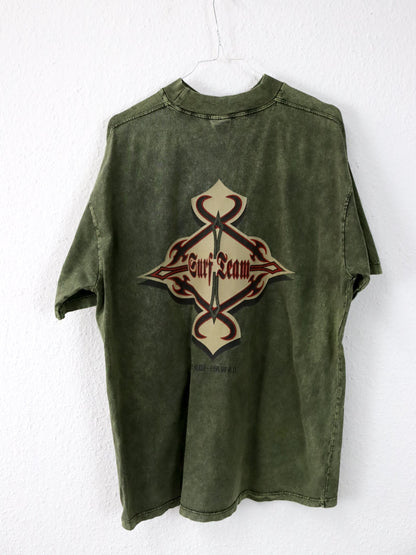 Vintage 80er 90er SURF TEAM T-Shirt kurzarm Backprint grün used look M