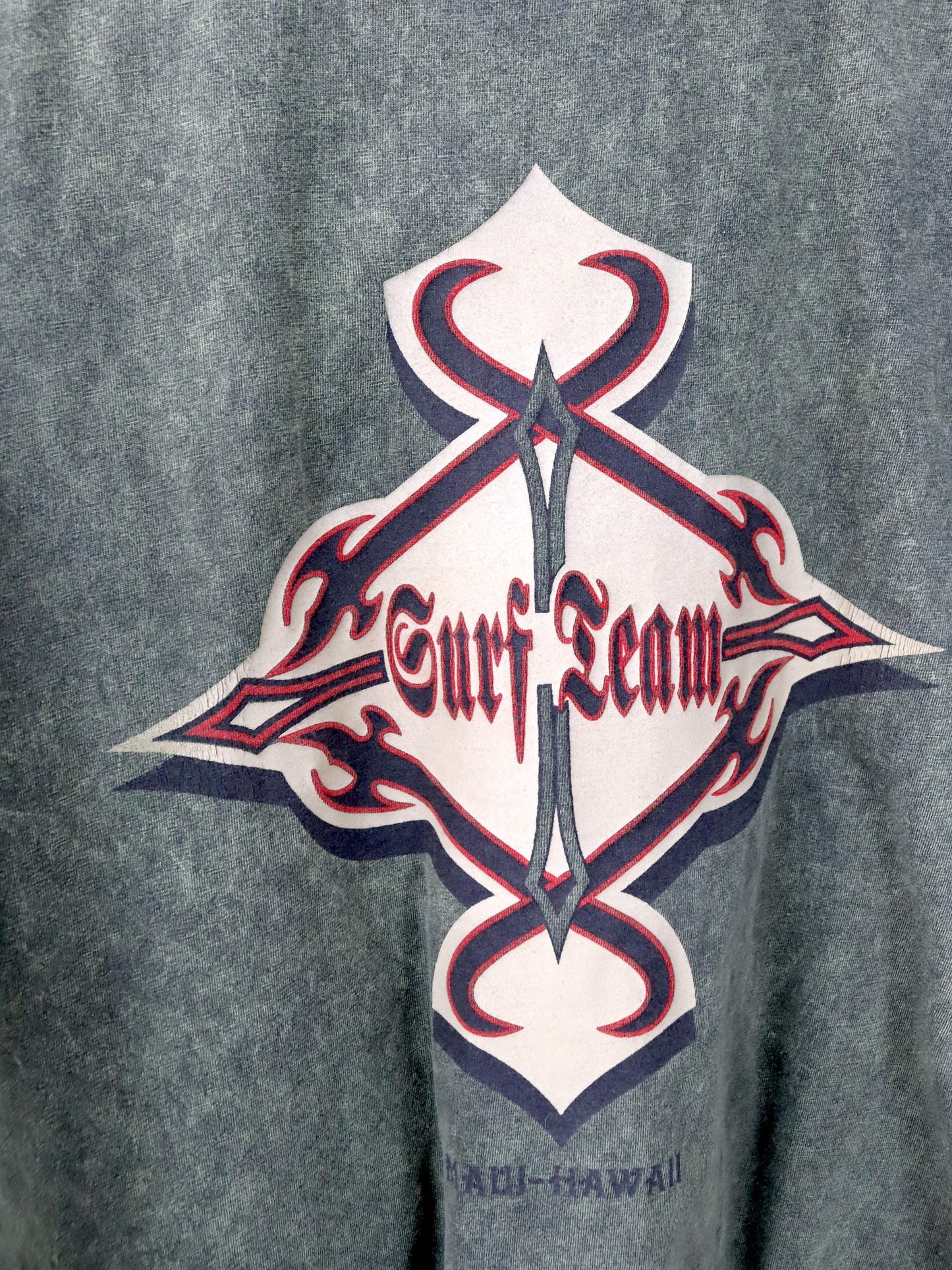 Vintage 80er 90er SURF TEAM T-Shirt kurzarm Backprint grün used look M