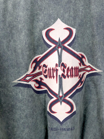 Vintage 80er 90er SURF TEAM T-Shirt kurzarm Backprint grün used look M