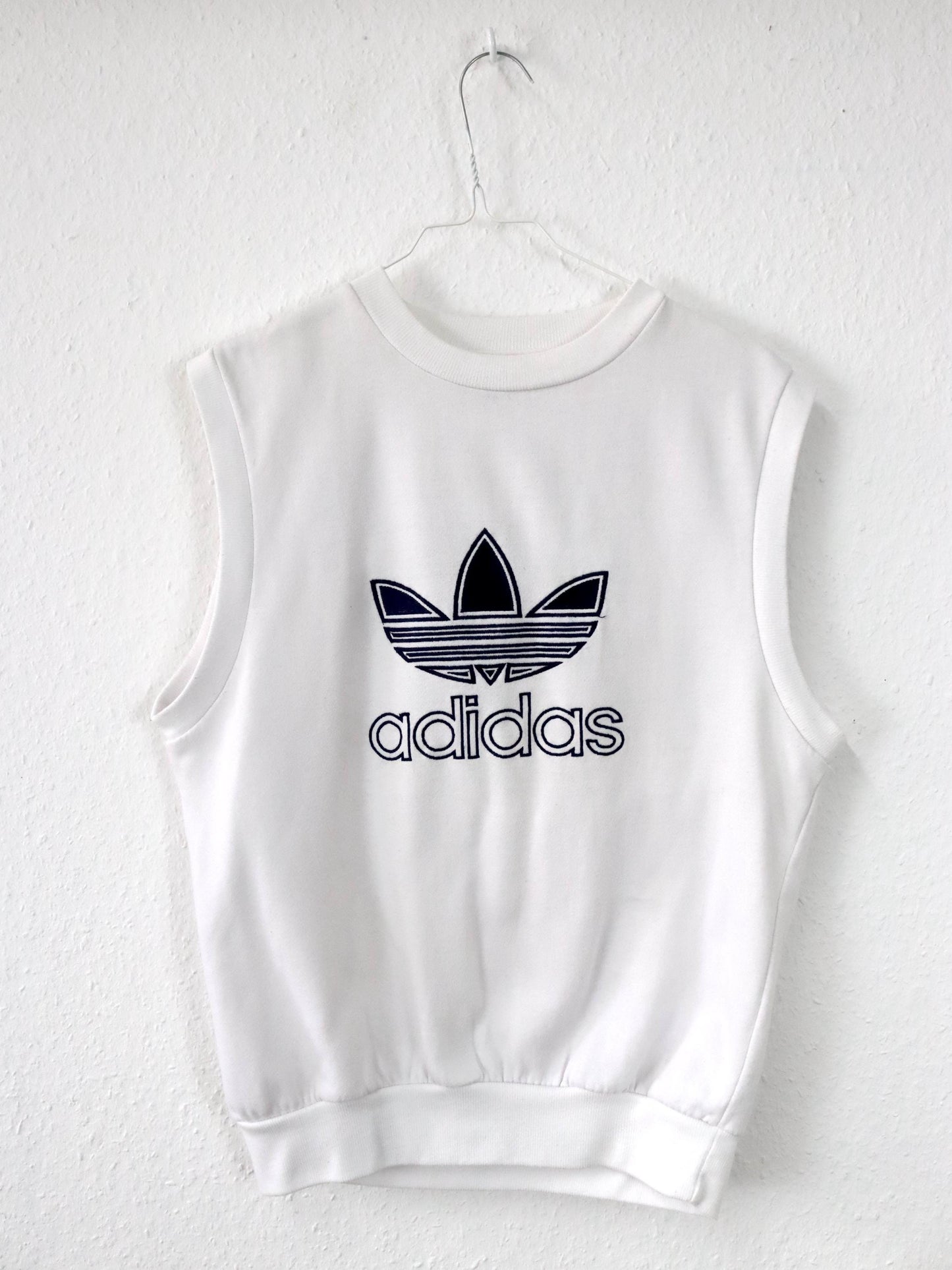 Vintage 90er 00er Y2k ADIDAS Pullunder Sweatshirt weiß dunkelblau Stickerei M