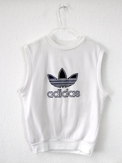 Vintage 90er 00er Y2k ADIDAS Pullunder Sweatshirt weiß dunkelblau Stickerei M