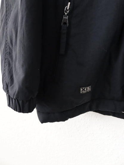 Vintage 90er 00er Y2k EXES Skijacke Winterjacke gefüttert schwarz Backprint XS/S 152