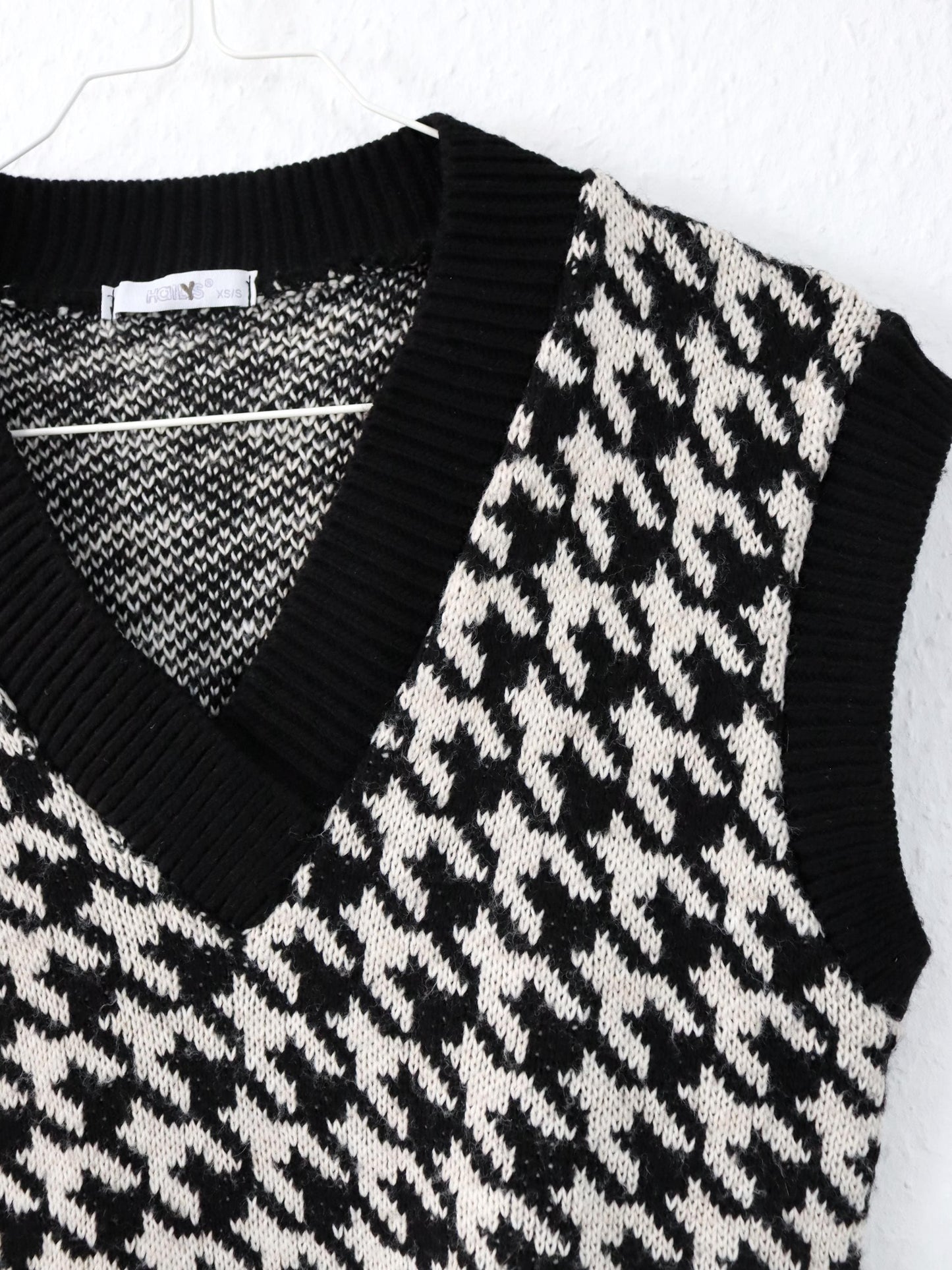 Vintage 90er 00er Y2k HAILYS Pullunder Hahnentrittmuster schwarz weiß XS/S