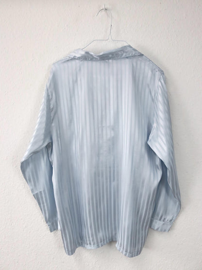 Vintage 80er 90er JP Bluse langarm Pyjamabluse gestreift Satin hellblau S