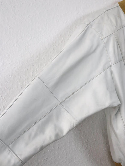 Vintage 80er 90er Lederjacke cremeweiß weiß Bomberjacke Schulterpolster 36