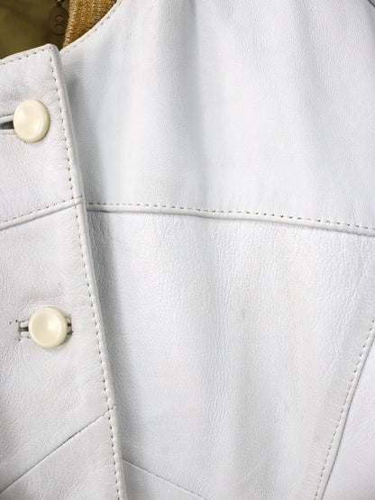 Vintage 80er 90er Lederjacke cremeweiß weiß Bomberjacke Schulterpolster 36