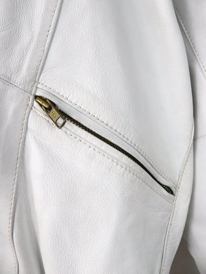 Vintage 80er 90er Lederjacke cremeweiß weiß Bomberjacke Schulterpolster 36