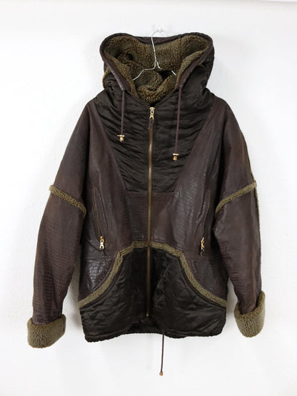 Vintage 80er 90er LEATHER SOUND Lederjacke Jacke leicht gefüttert Kapuze 36