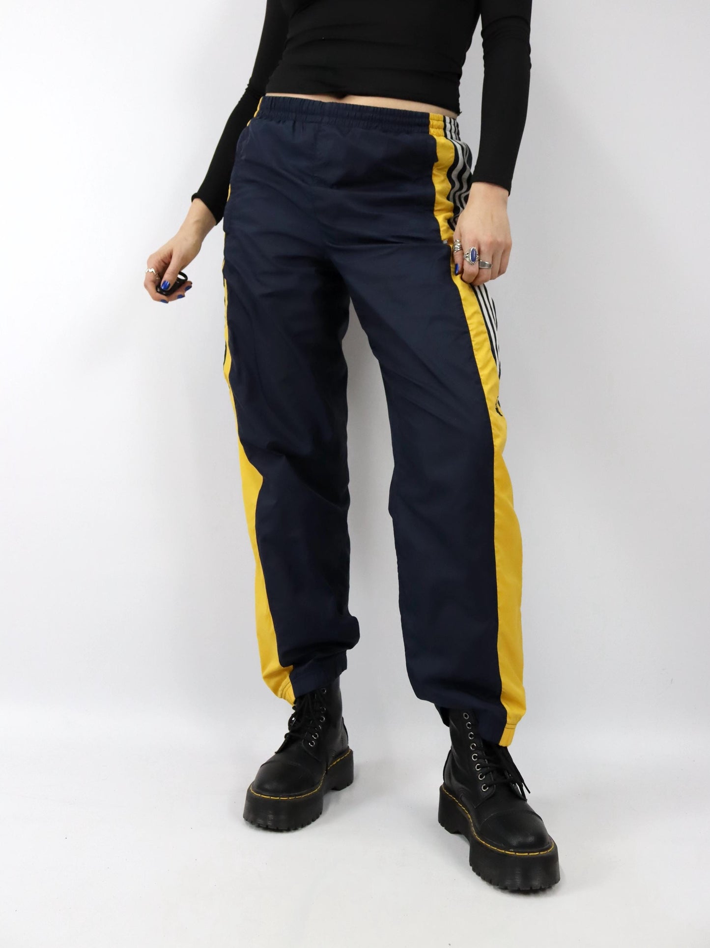 Vintage 90er 00er Y2k 2003 ADIDAS Trainingshose Jogginghose dunkelblau gelb D5 L
