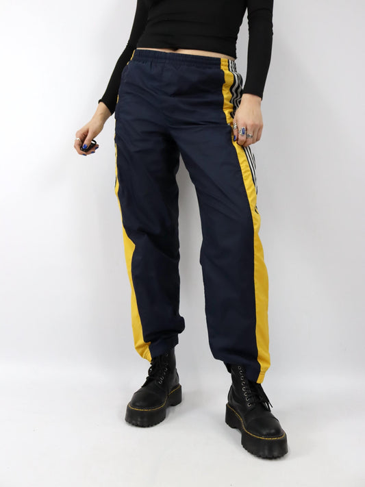 Vintage 90er 00er Y2k 2003 ADIDAS Trainingshose Jogginghose dunkelblau gelb D5 L