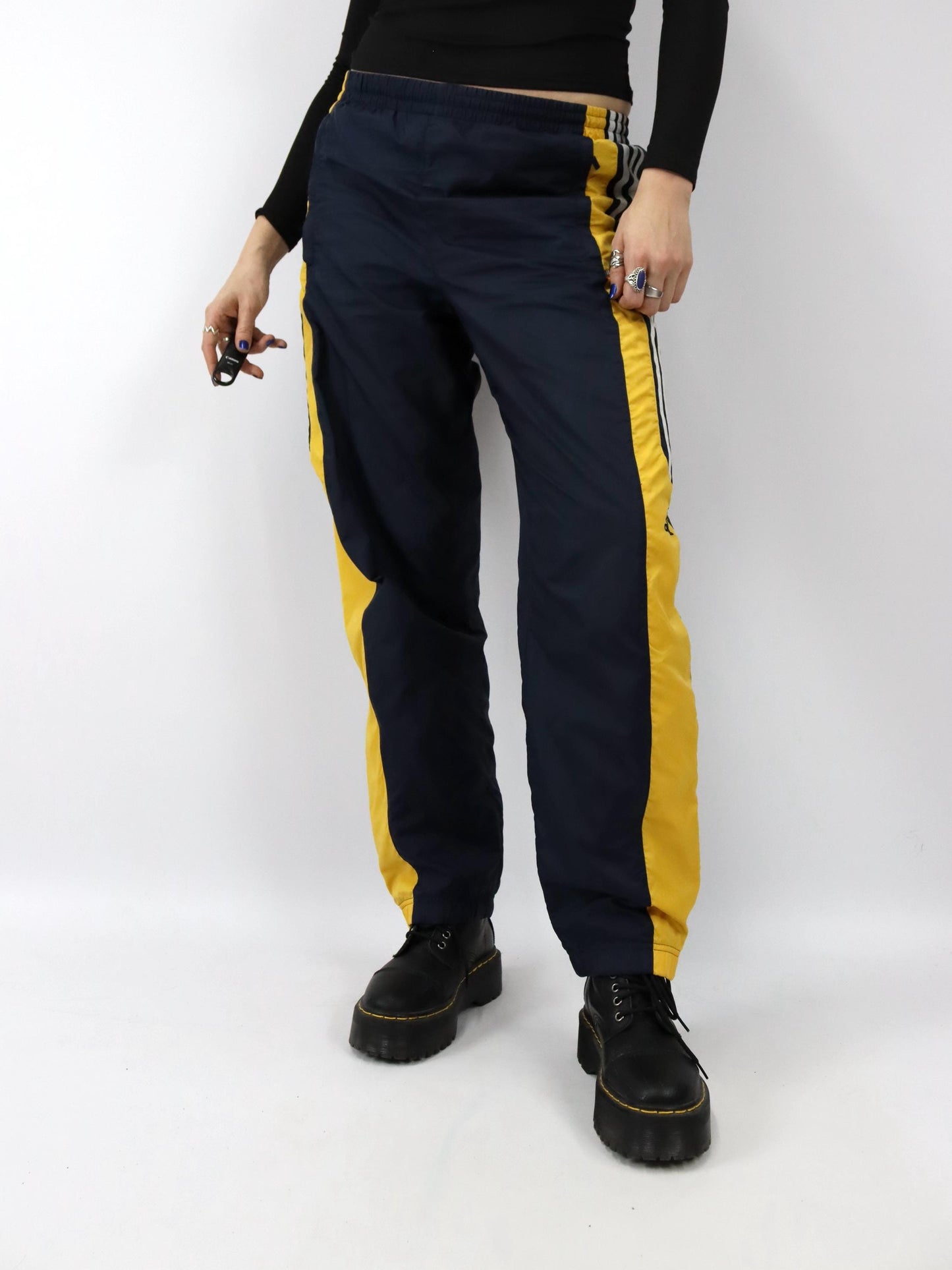 Vintage 90er 00er Y2k 2003 ADIDAS Trainingshose Jogginghose dunkelblau gelb D5 L