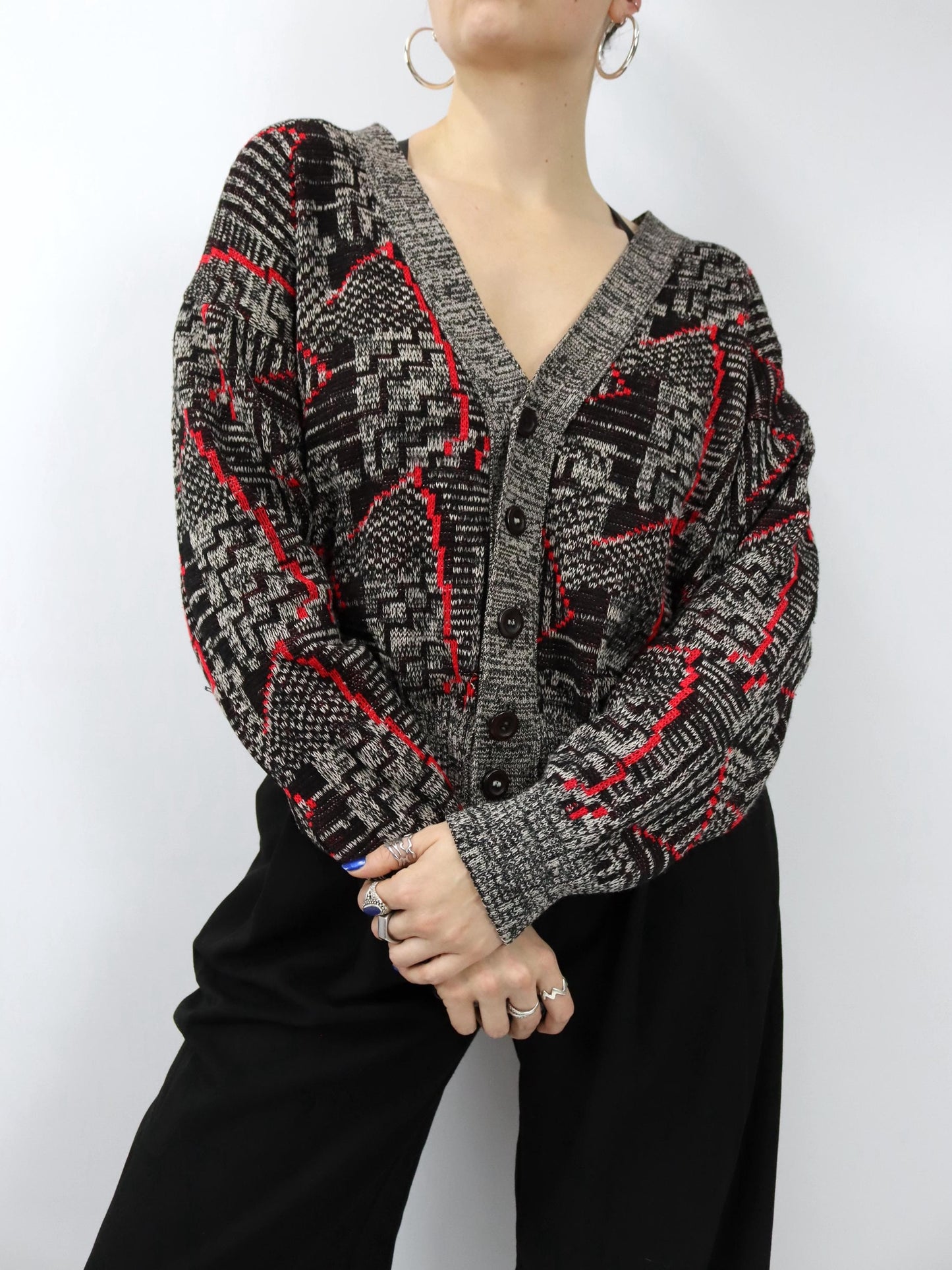 Vintage 80er 90er C&A Cardigan Strickjacke crazy pattern M