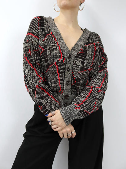 Vintage 80er 90er C&A Cardigan Strickjacke crazy pattern M