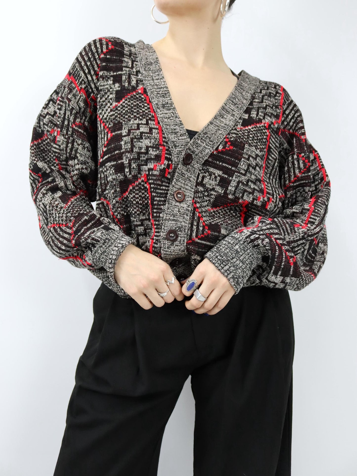 Vintage 80er 90er C&A Cardigan Strickjacke crazy pattern M