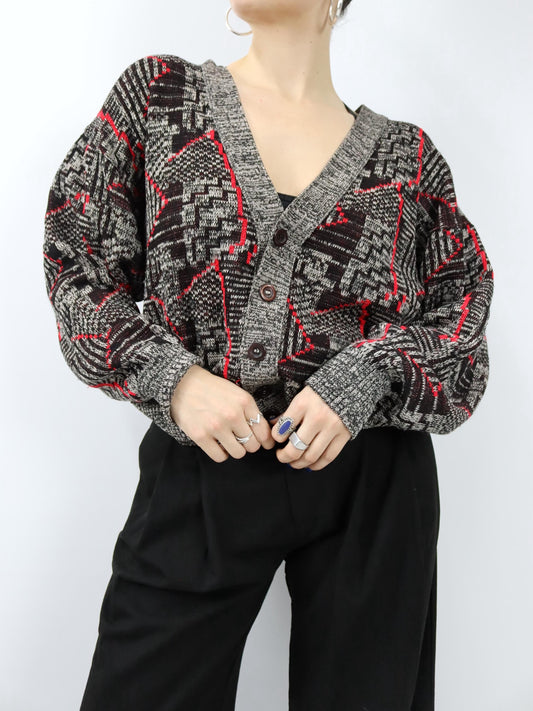 Vintage 80er 90er C&A Cardigan Strickjacke crazy pattern M