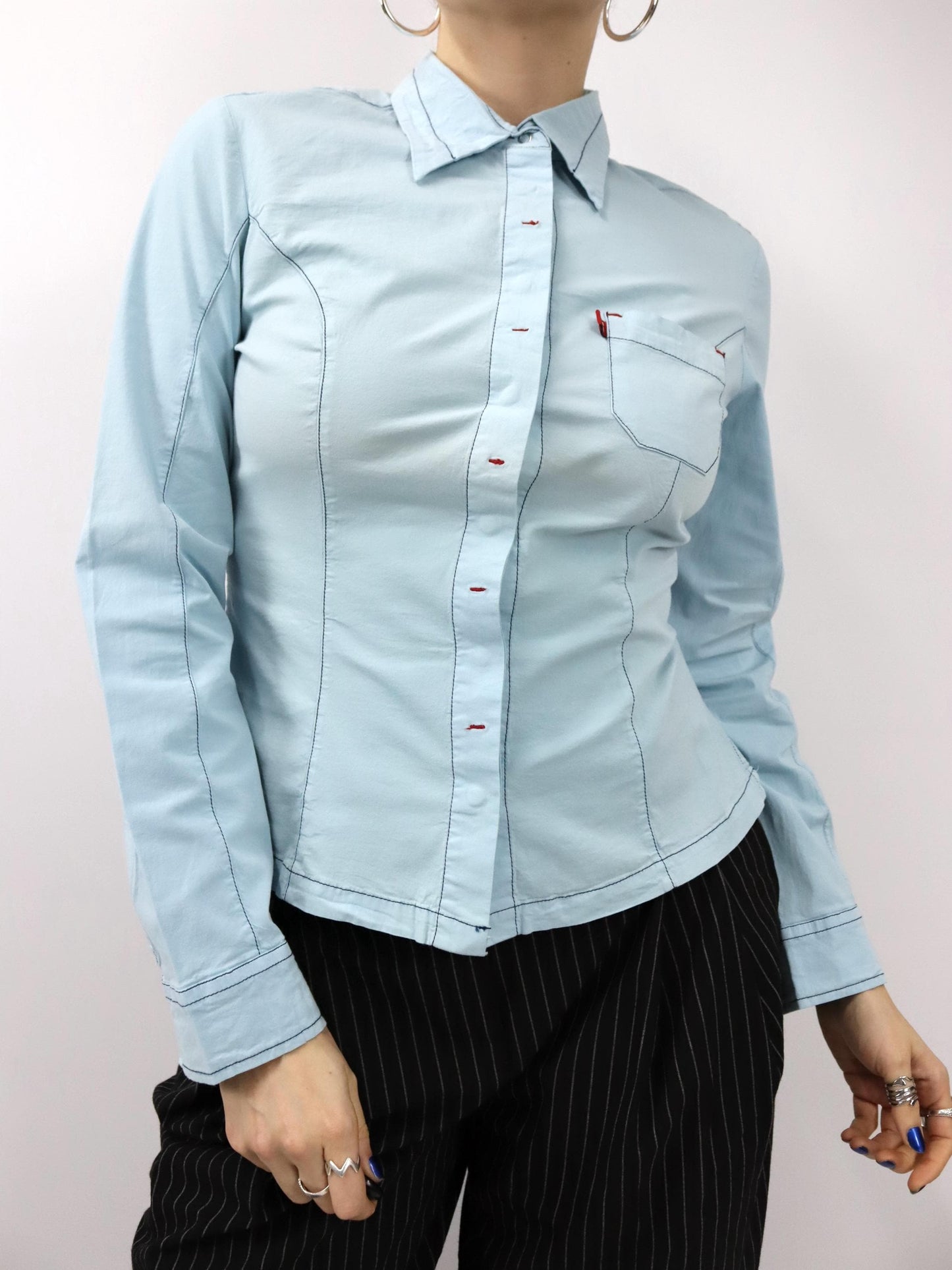 Vintage 90er 00er Y2k KILLAH Bluse langarm hellblau L