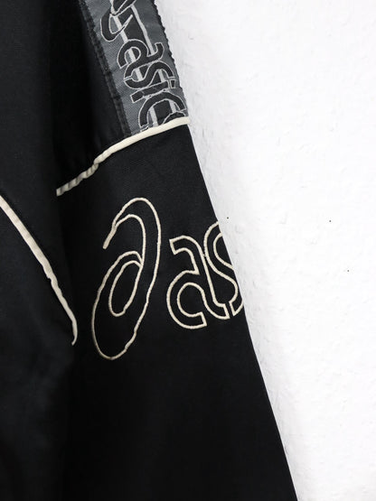 Vintage 80er 90er ASICS Trainingsjacke Stehkragen schwarz weiß S