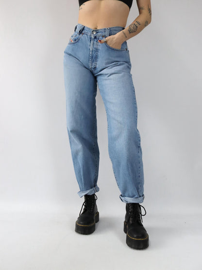 Vintage 80er 90er DIESEL Saddler Jeans Hose gerades Bein hellblau Denim W29