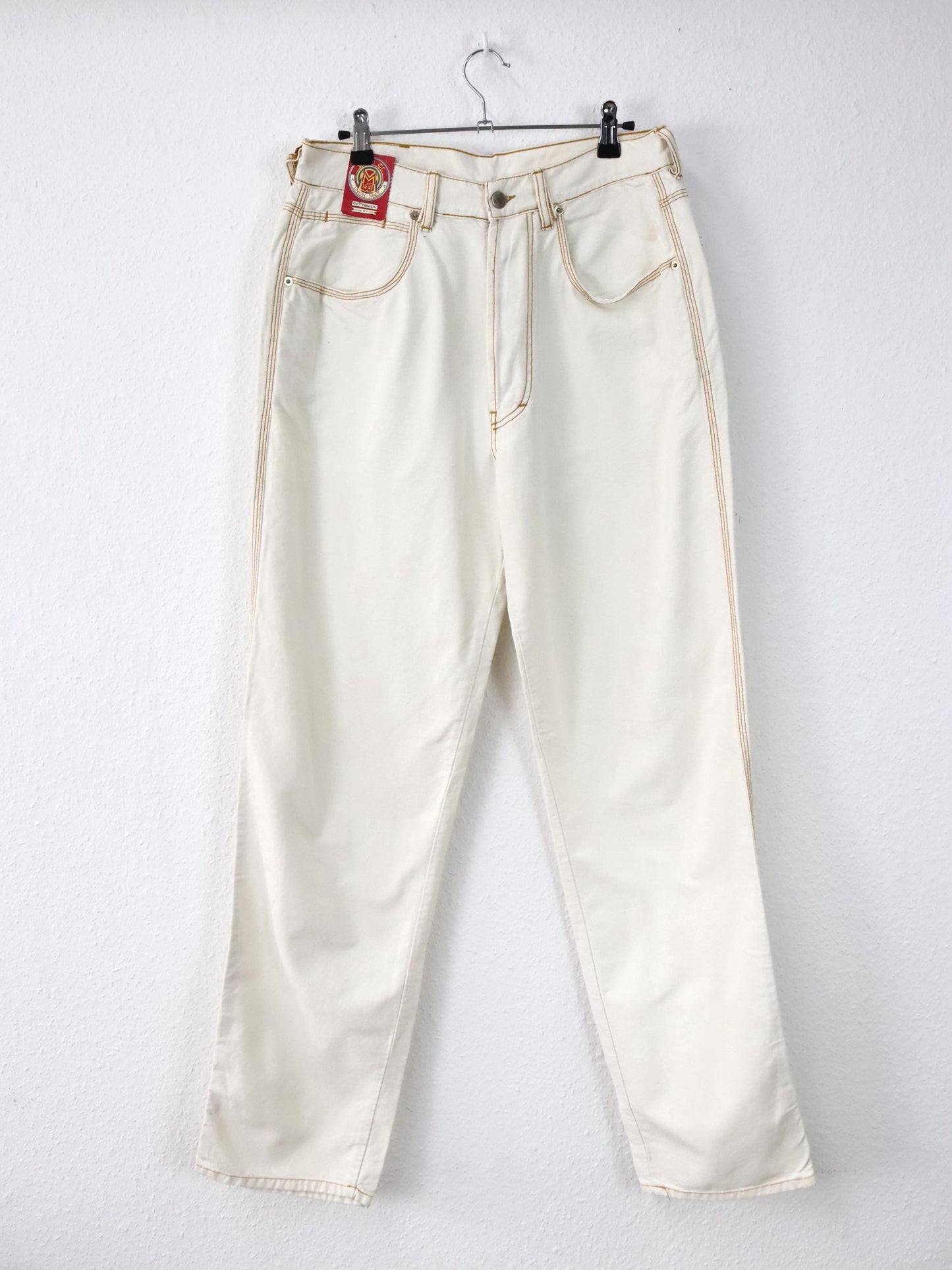 Vintage 80s 90s SOVIET Jeans Straight Leg Baggy Cream White Beige Deadstock W34