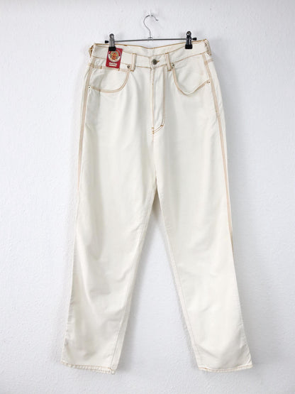 Vintage 80s 90s SOVIET Jeans Straight Leg Baggy Cream White Beige Deadstock W34