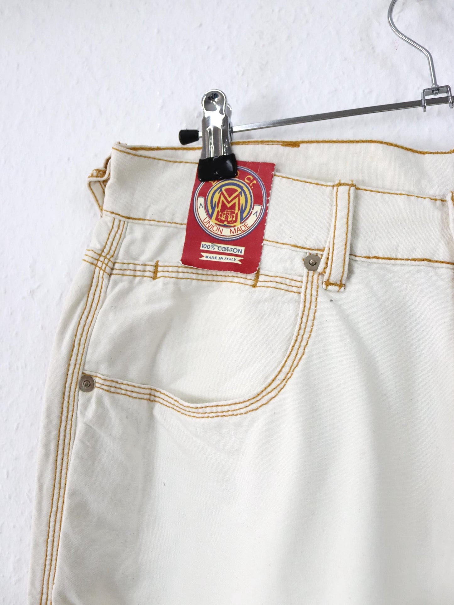 Vintage 80s 90s SOVIET Jeans Straight Leg Baggy Cream White Beige Deadstock W34