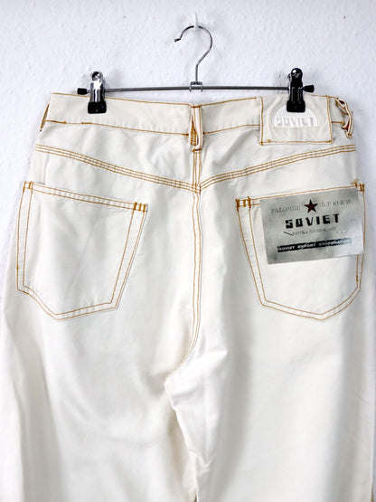 Vintage 80s 90s SOVIET Jeans Straight Leg Baggy Cream White Beige Deadstock W34