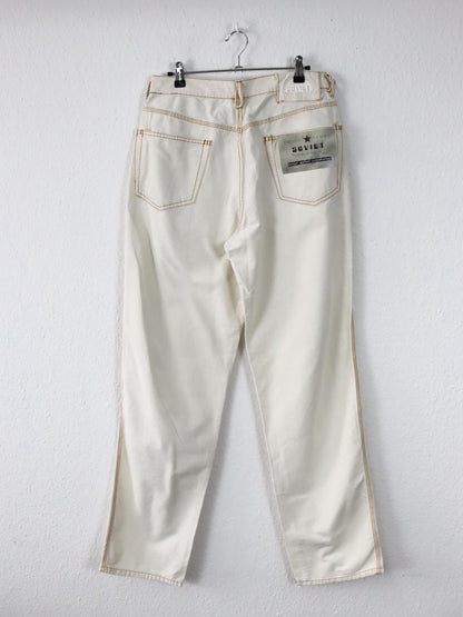 Vintage 80s 90s SOVIET Jeans Straight Leg Baggy Cream White Beige Deadstock W34