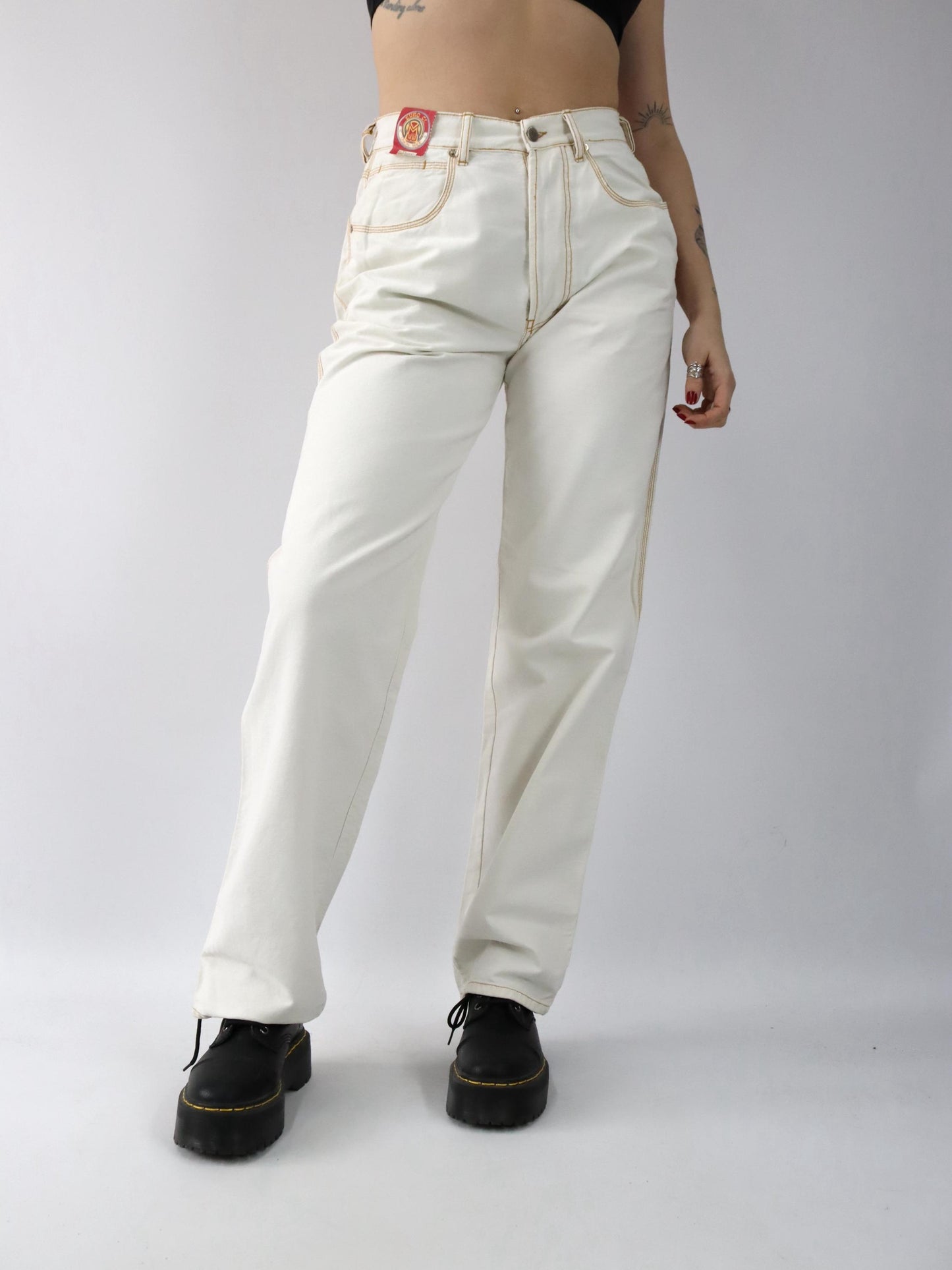 Vintage 80s 90s SOVIET Jeans Straight Leg Baggy Cream White Beige Deadstock W34