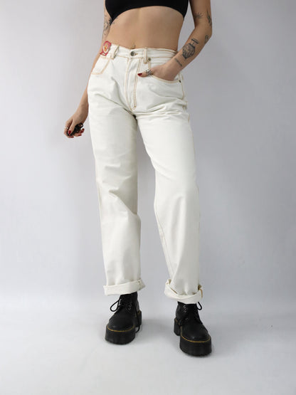 Vintage 80s 90s SOVIET Jeans Straight Leg Baggy Cream White Beige Deadstock W34