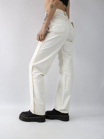 Vintage 80s 90s SOVIET Jeans Straight Leg Baggy Cream White Beige Deadstock W34