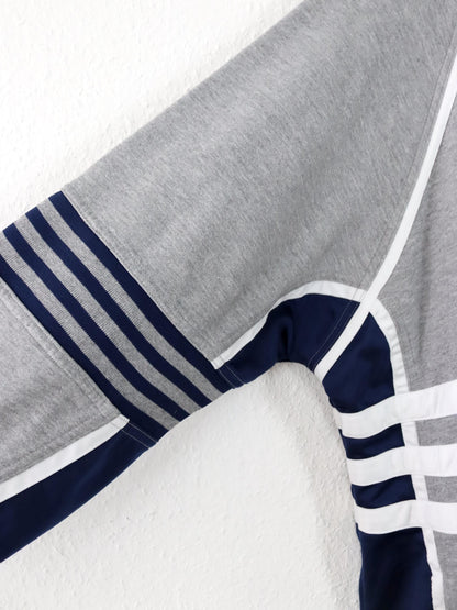 Vintage 80er 90er ADIDAS Trainingsjacke Stehkragen grau dunkelblau D7 L