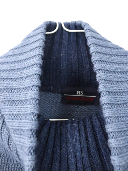 Vintage 90s 00s NAVIGAZIONE Wool Sweater Norwegian Stand-up Collar Zipper Patterned Blue XXL
