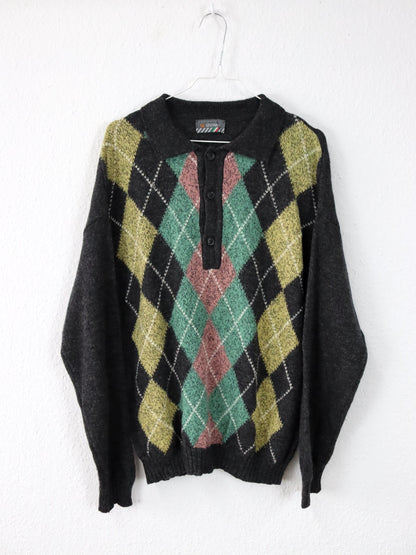 Vintage 80er 90er STEFANEL Wollpullover Kragen kariert Wolle 50 L