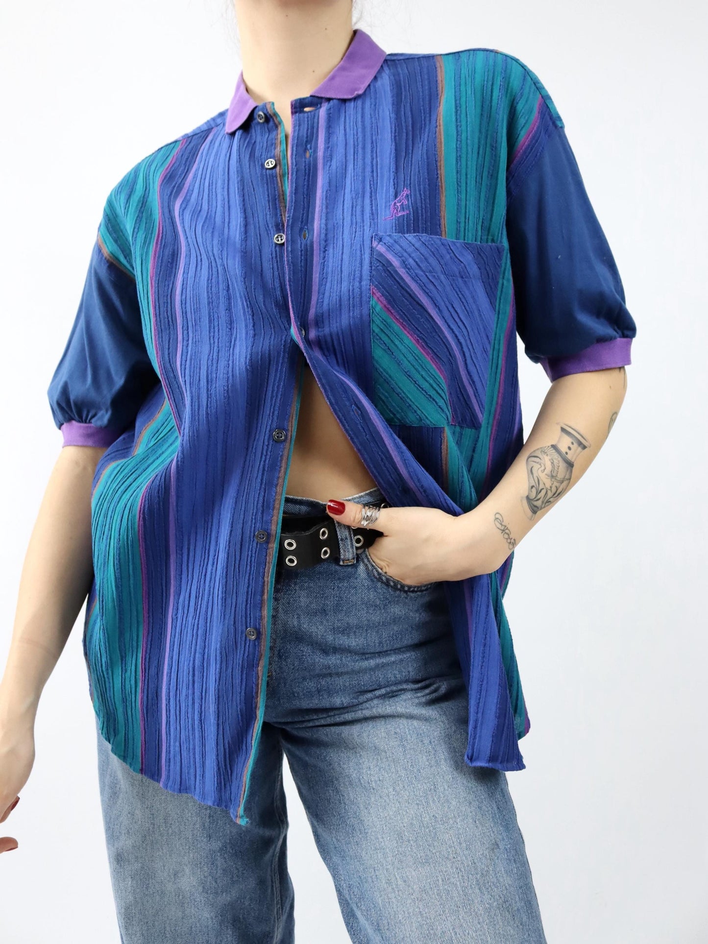 Vintage 80s 90s AUSTRALIAN Short Sleeve Striped Multicolor Shirt L 50