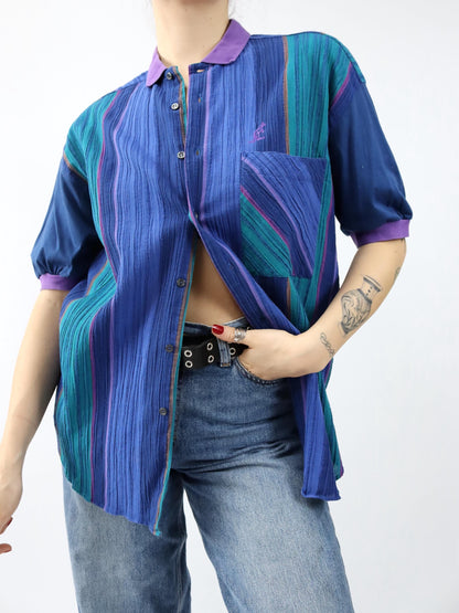 Vintage 80s 90s AUSTRALIAN Short Sleeve Striped Multicolor Shirt L 50
