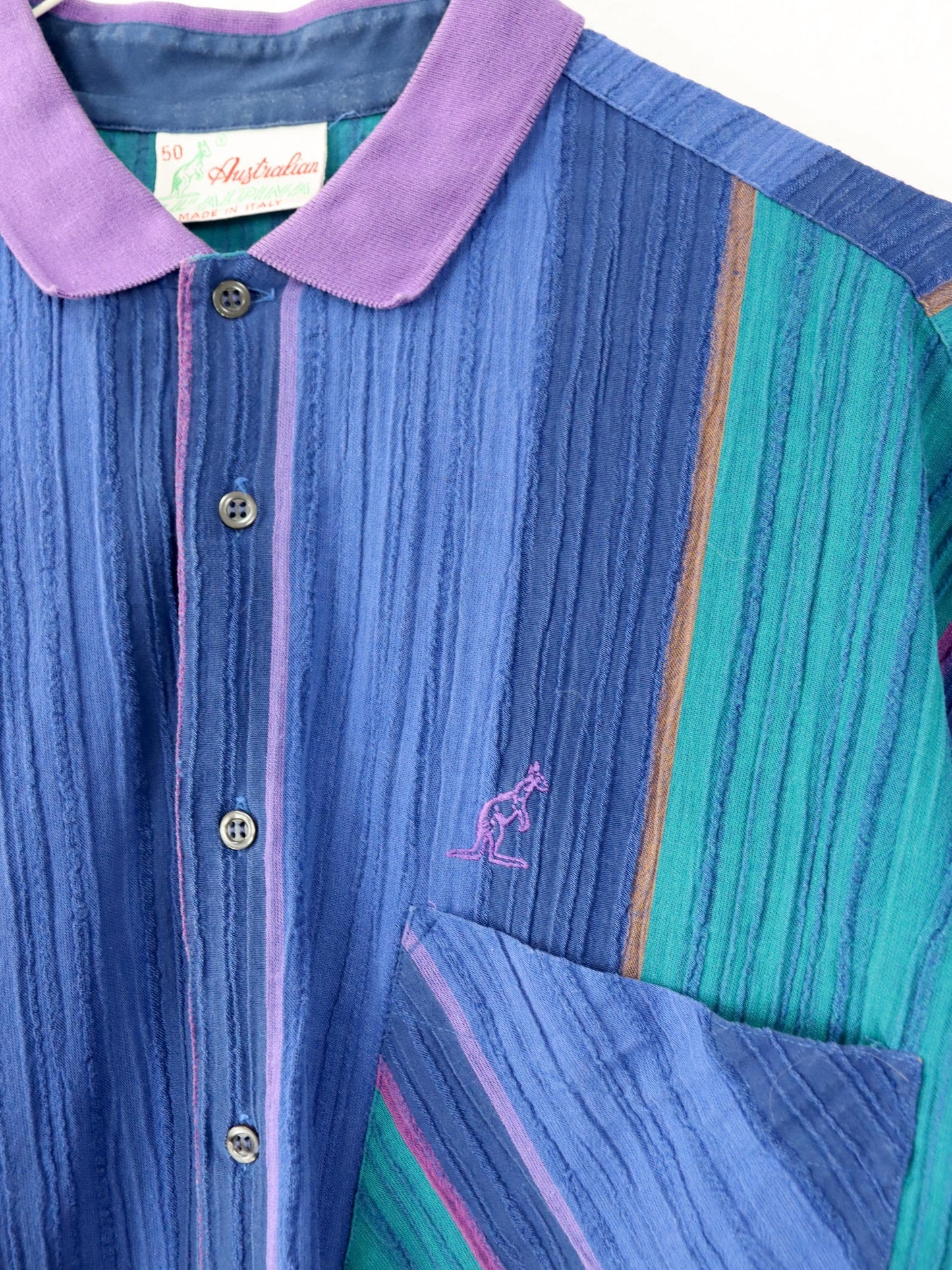 Vintage 80s 90s AUSTRALIAN Short Sleeve Striped Multicolor Shirt L 50