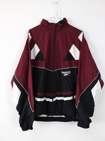 Vintage 80er 90er REEEBOK Trainingsjacke Stehkragen doppellagig dunkelrot schwarz weiß L