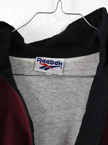 Vintage 80er 90er REEEBOK Trainingsjacke Stehkragen doppellagig dunkelrot schwarz weiß L